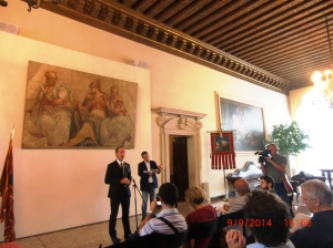 Palazzo Balbi, Punto stampa del governatore Zaia, Sulla parete: Minerva tra Geometria e Aritmetica di Paolo spe